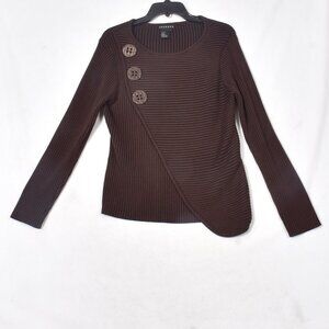 Spanner Women’s Large Brown Ribbed Knit Sweater Asymmetrical Button Front Pullov